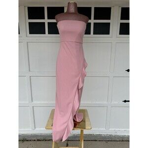 lulu’s After Hours Strapless Maxi Dress pink Strapless Slit Ruffle Silicon Sz S